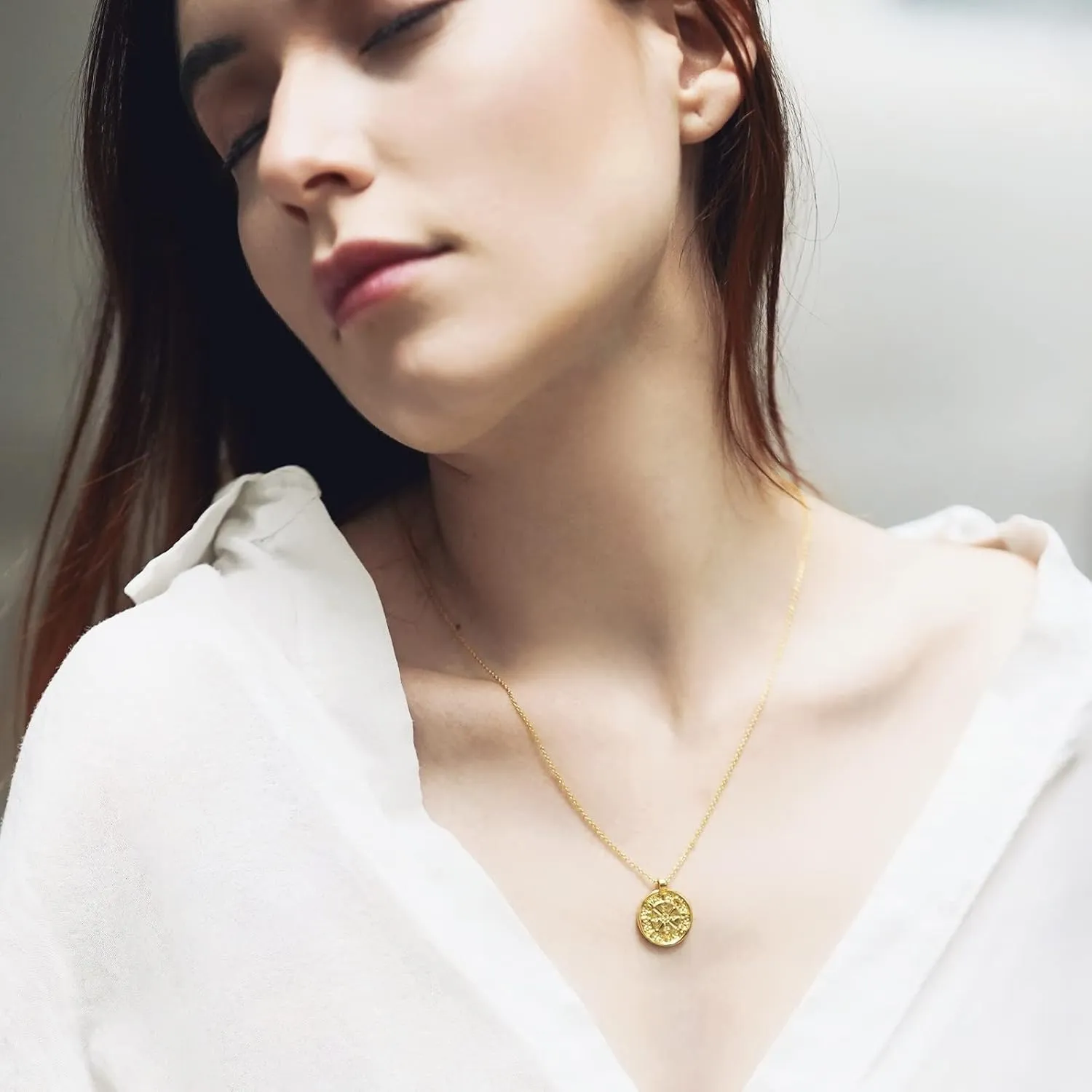 Tarot Card Necklace, 18K Heavy Gold Plated the Star Sun Wheel of Fortune & Lovers Layered Necklace, Cameo Gold Coin Pendants Necklace, Birthday Gifts for Women Girls