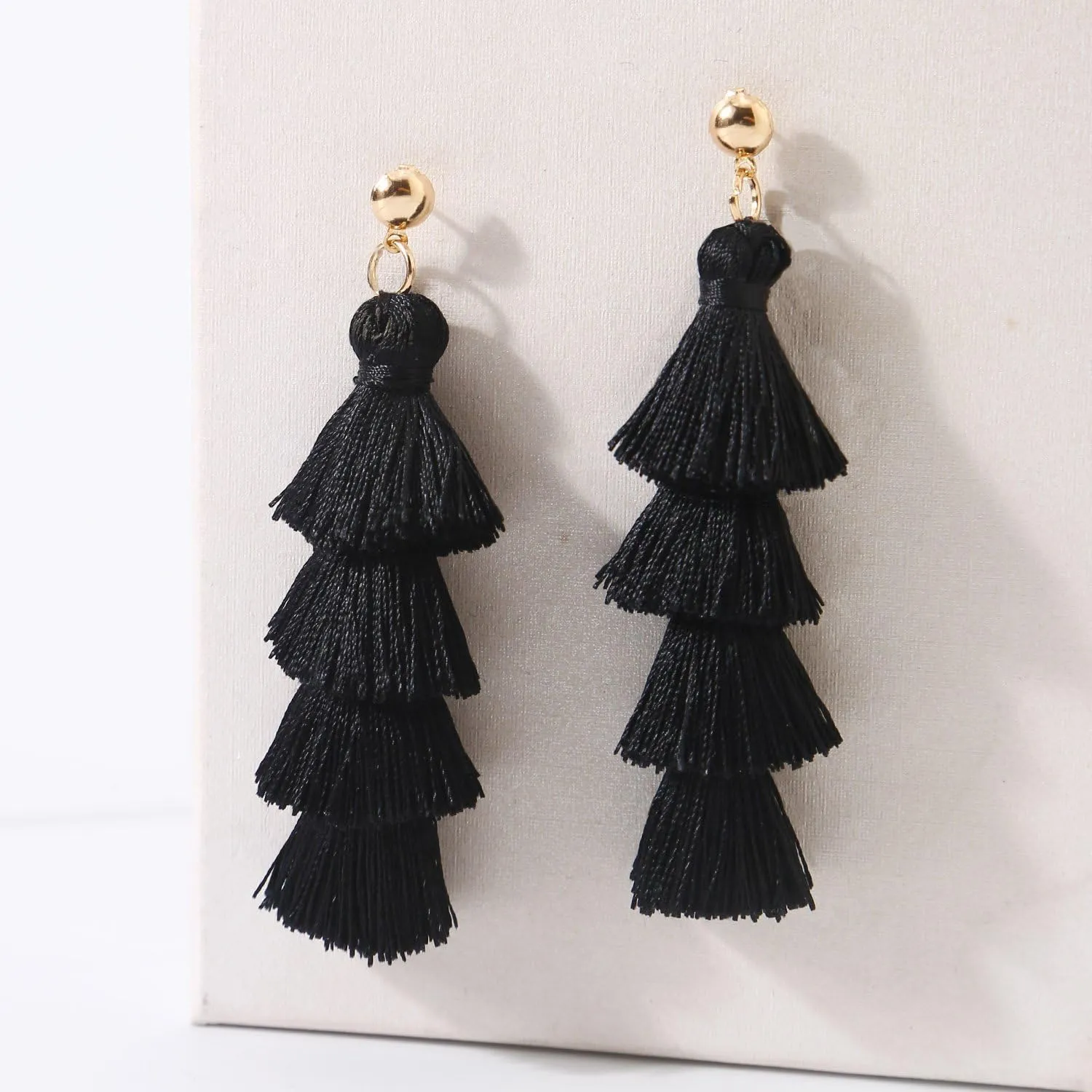 Tassel Earrings Handmade Tiered Thread Tassel Dangle Earrings, Multi Colors