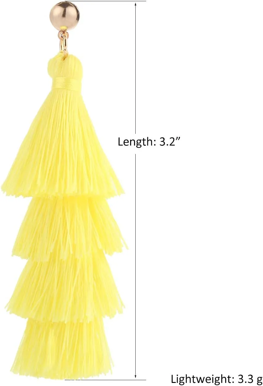 Tassel Earrings Handmade Tiered Thread Tassel Dangle Earrings, Multi Colors
