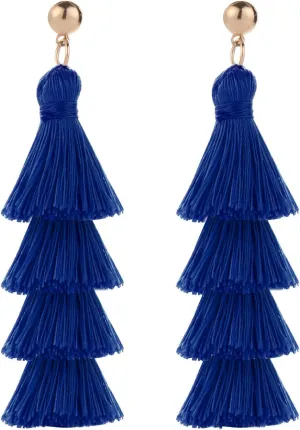 Tassel Earrings Handmade Tiered Thread Tassel Dangle Earrings, Multi Colors