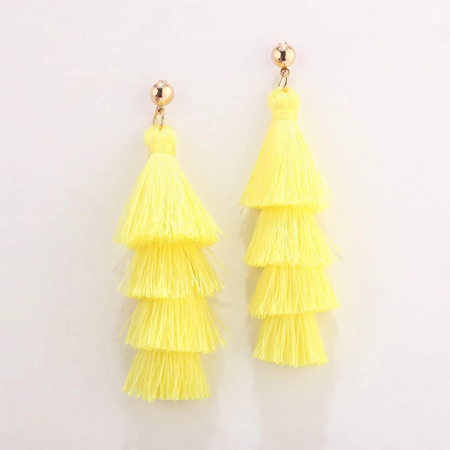 Tassel Earrings Handmade Tiered Thread Tassel Dangle Earrings, Multi Colors