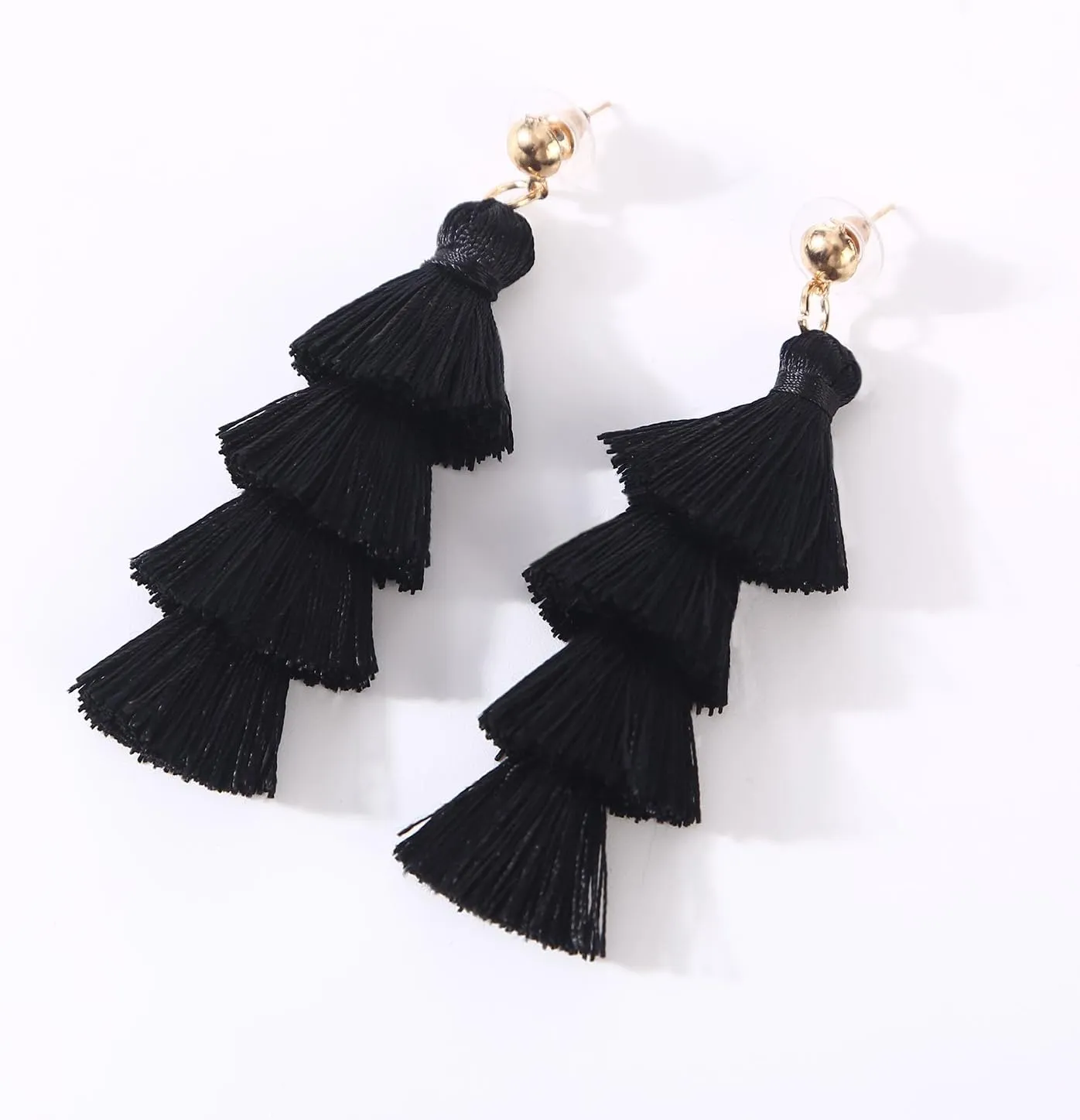Tassel Earrings Handmade Tiered Thread Tassel Dangle Earrings, Multi Colors