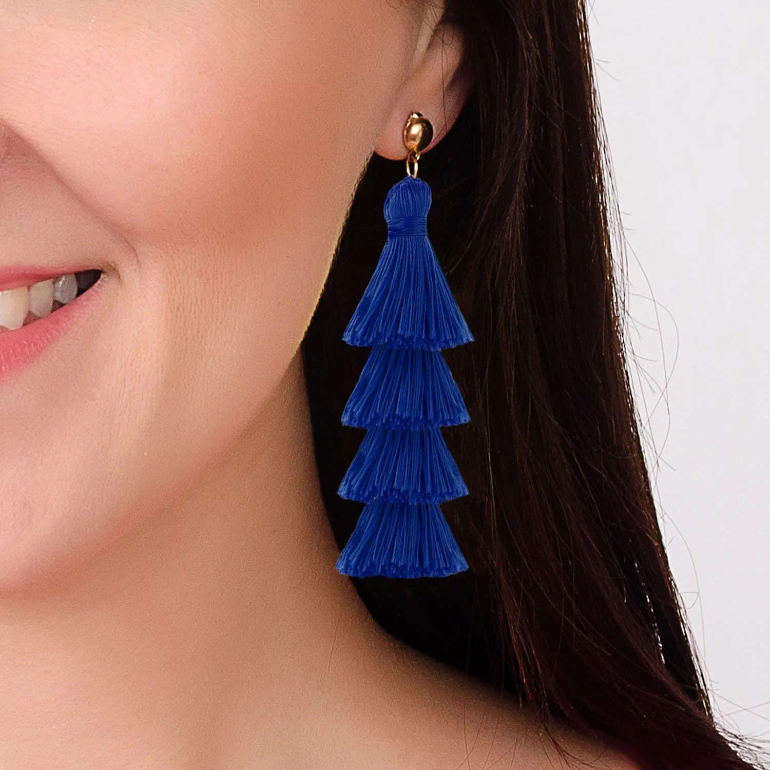 Tassel Earrings Handmade Tiered Thread Tassel Dangle Earrings, Multi Colors