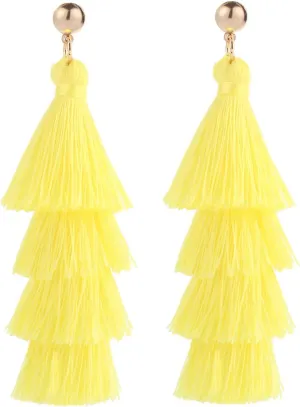 Tassel Earrings Handmade Tiered Thread Tassel Dangle Earrings, Multi Colors