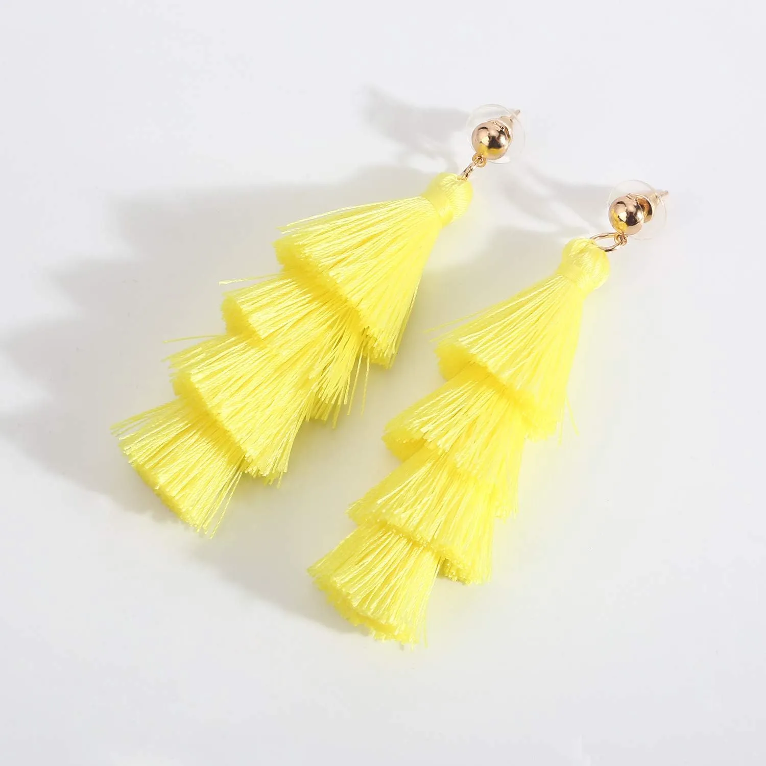 Tassel Earrings Handmade Tiered Thread Tassel Dangle Earrings, Multi Colors