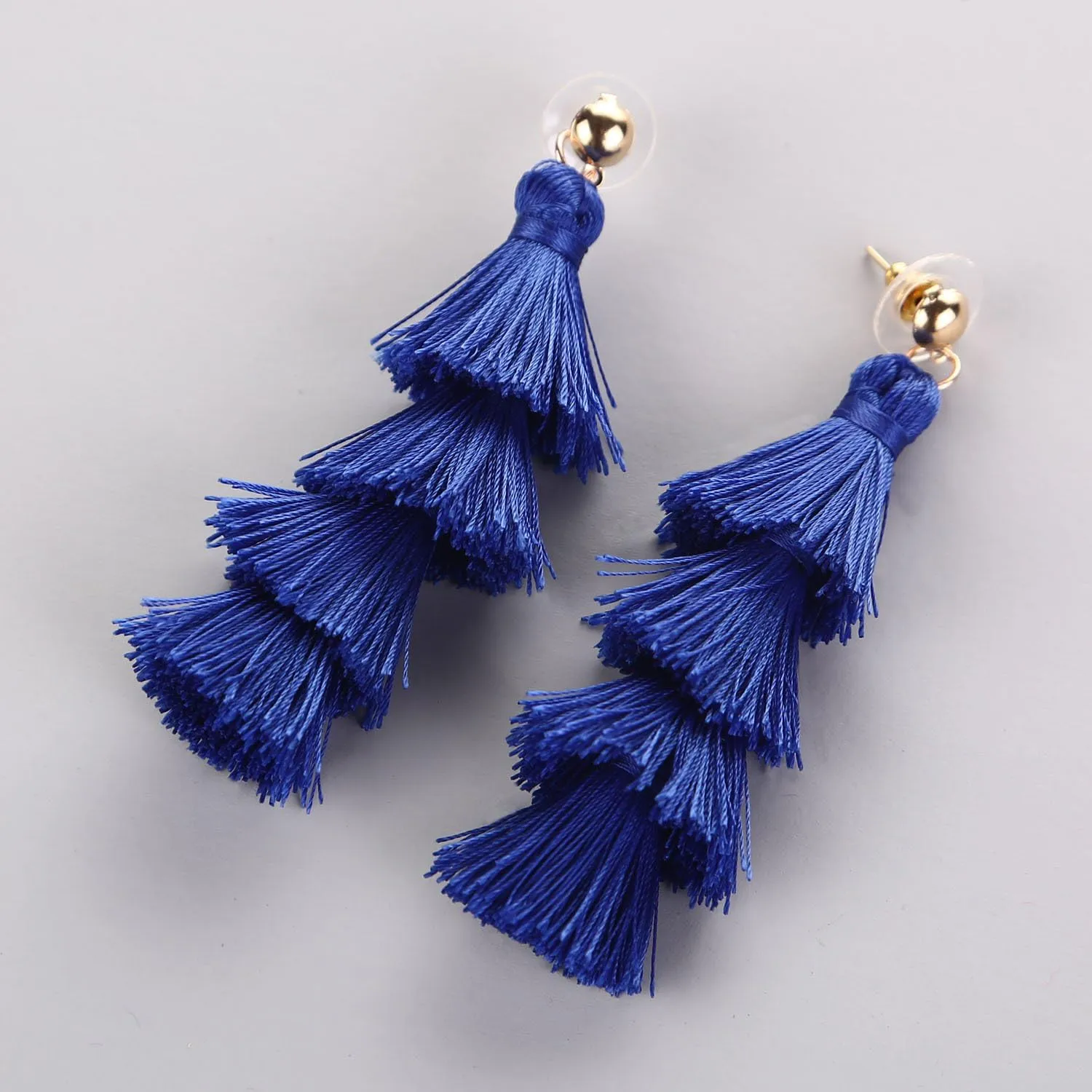 Tassel Earrings Handmade Tiered Thread Tassel Dangle Earrings, Multi Colors