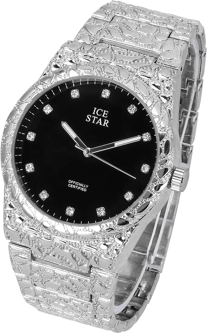 Techno Pave Men's 45mm Nugget Design Watch & Bracelet Set, Diamond Accent Dial - 4 Stack Set