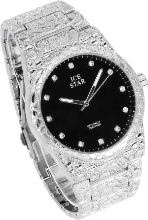 Techno Pave Men's 45mm Nugget Design Watch & Bracelet Set, Diamond Accent Dial - 4 Stack Set