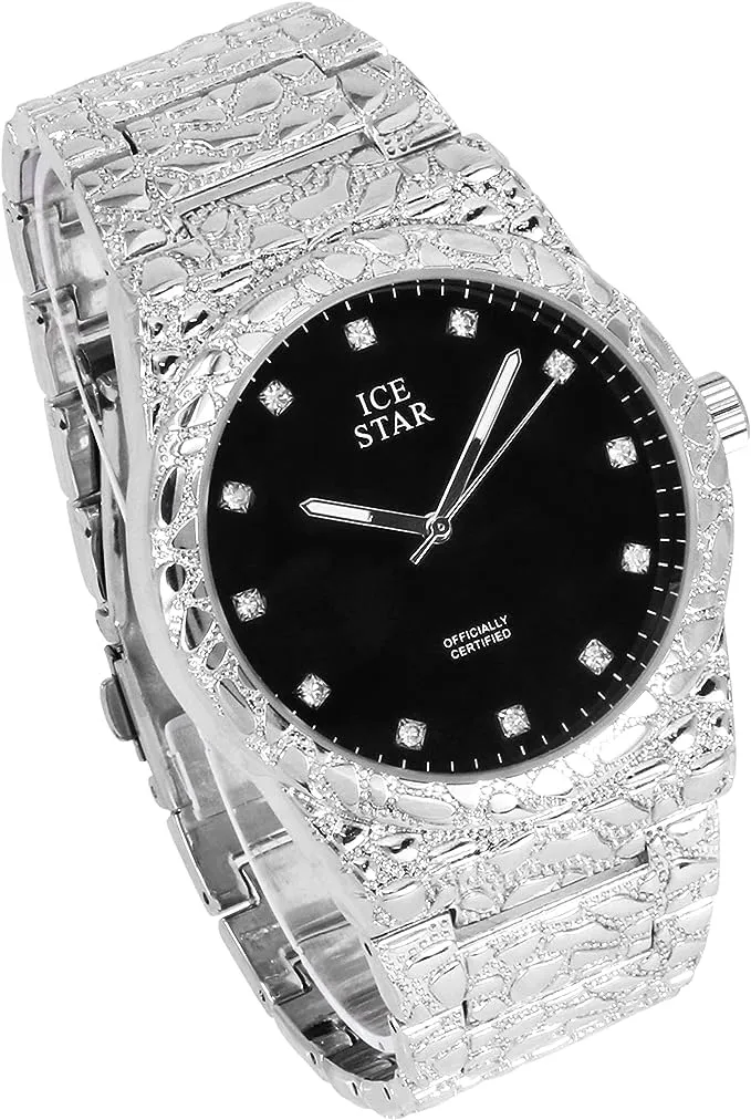 Techno Pave Men's 45mm Nugget Design Watch & Bracelet Set, Diamond Accent Dial - 4 Stack Set