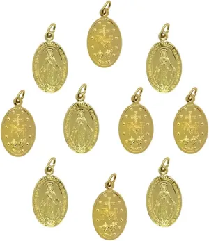 Ten Pack of Miraculous Medal Pendants | Gold-Tone Pressed Aluminum | Great Catholic Gift for First Holy Communion and Confirmation | Add to DIY Chaplet or Wear on Chain