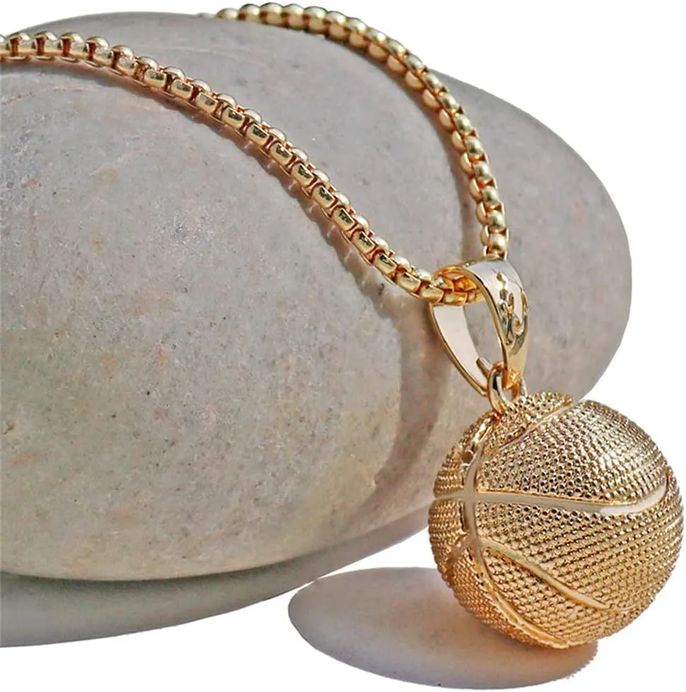 tenghong2021 14k Basketball Pendant Necklace Stainless Steel Necklace Sports Hiphop Necklace Basketball Pendant Necklace I Love Basketball Necklace for Men