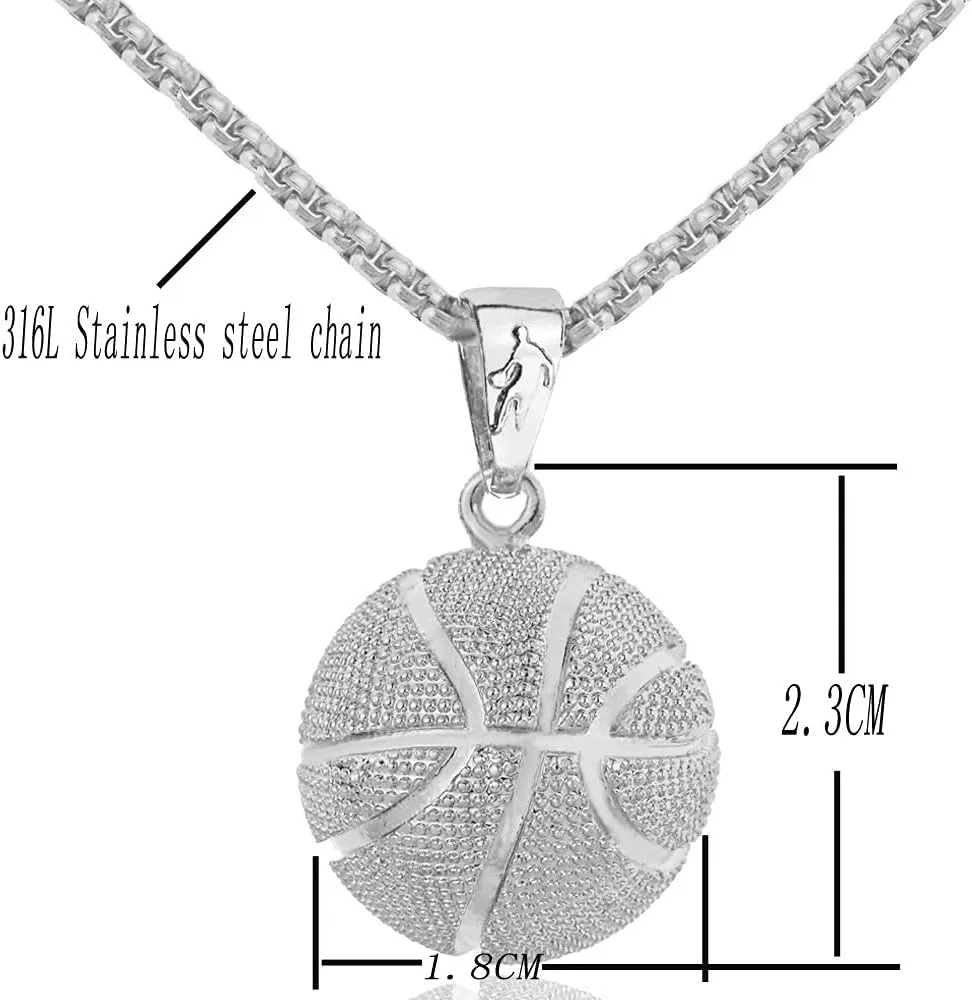 tenghong2021 14k Basketball Pendant Necklace Stainless Steel Necklace Sports Hiphop Necklace Basketball Pendant Necklace I Love Basketball Necklace for Men