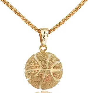 tenghong2021 14k Basketball Pendant Necklace Stainless Steel Necklace Sports Hiphop Necklace Basketball Pendant Necklace I Love Basketball Necklace for Men