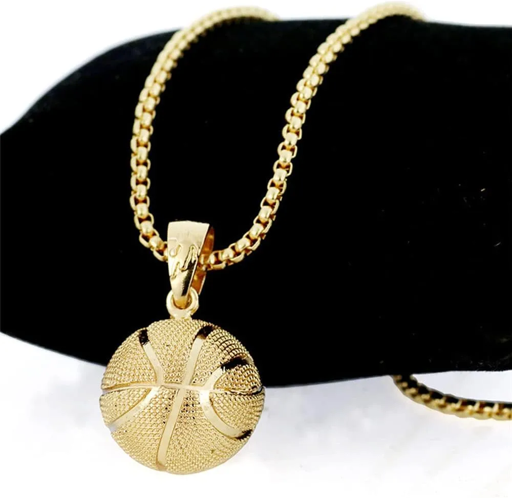 tenghong2021 14k Basketball Pendant Necklace Stainless Steel Necklace Sports Hiphop Necklace Basketball Pendant Necklace I Love Basketball Necklace for Men