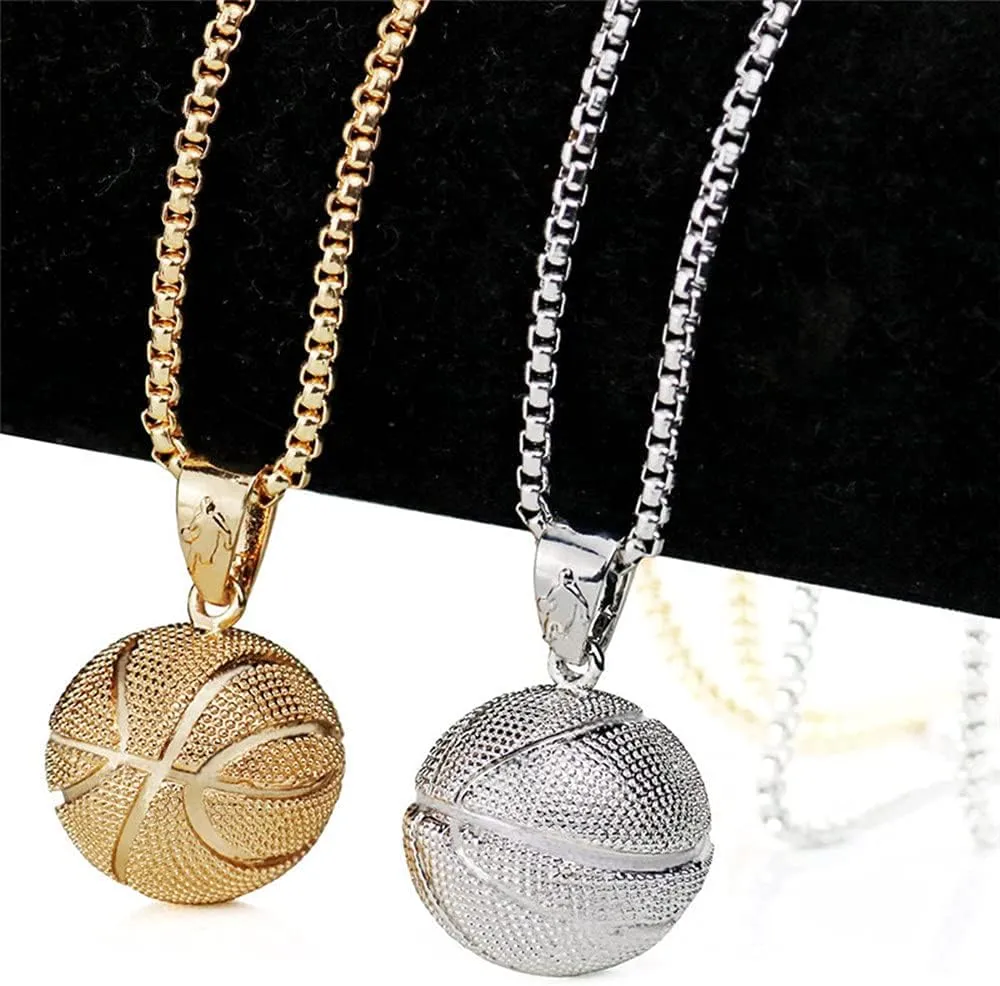 tenghong2021 14k Basketball Pendant Necklace Stainless Steel Necklace Sports Hiphop Necklace Basketball Pendant Necklace I Love Basketball Necklace for Men