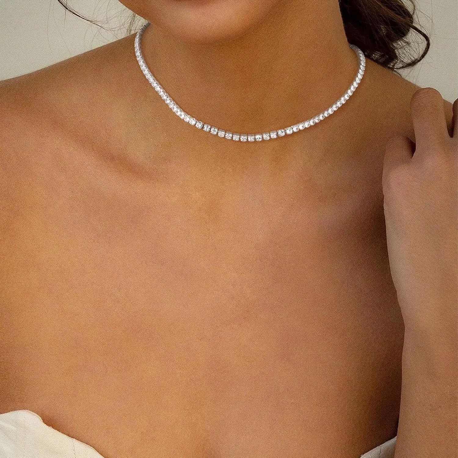 Tennis Necklace for Women, 14K Gold Plated/Sterling Silver Cubic Zirconia Tennis Chain, Dainty Rhinestone Choker Necklaces for Women Jewelry