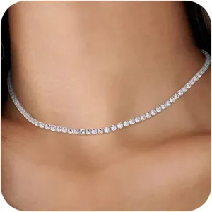 Tennis Necklace for Women, 14K Gold Plated/Sterling Silver Cubic Zirconia Tennis Chain, Dainty Rhinestone Choker Necklaces for Women Jewelry