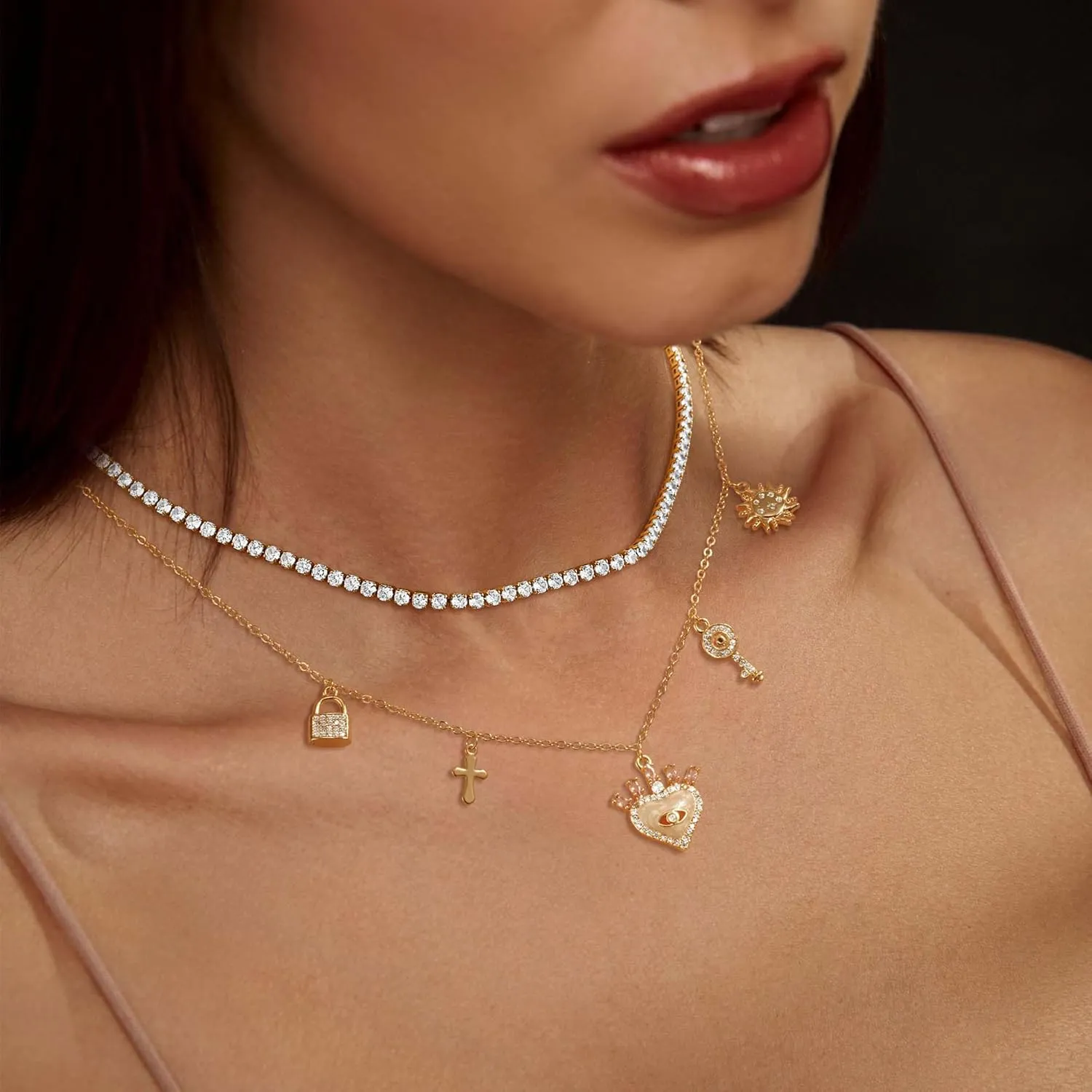 Tennis Necklace for Women, 14K Gold Plated/Sterling Silver Cubic Zirconia Tennis Chain, Dainty Rhinestone Choker Necklaces for Women Jewelry