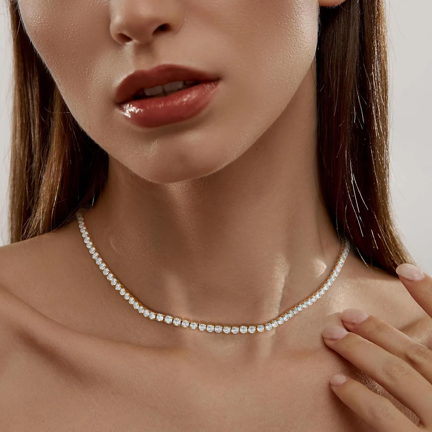 Tennis Necklace for Women, 14K Gold Plated/Sterling Silver Cubic Zirconia Tennis Chain, Dainty Rhinestone Choker Necklaces for Women Jewelry