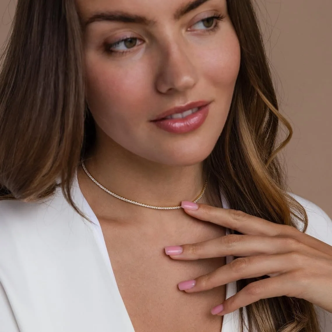 Tennis Necklace for Women 14K Gold/Silver Plated Rhinestone Choker Necklaces Dainty Cubic Zirconia Tennis Necklace Diamond chain Wedding Jewelry for Women