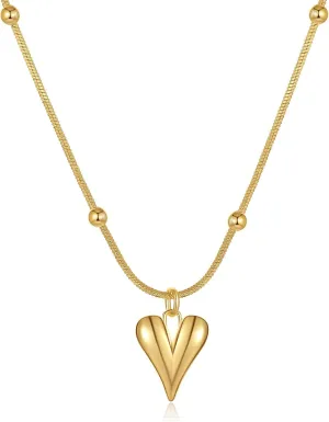 Tewiky Cute Heart Necklace Tiny 14k Gold Heart Pendant Choker Necklaces Small Gold Love Open Heart Chain Necklace for Women Dainty Gold Necklace Gifts for Her