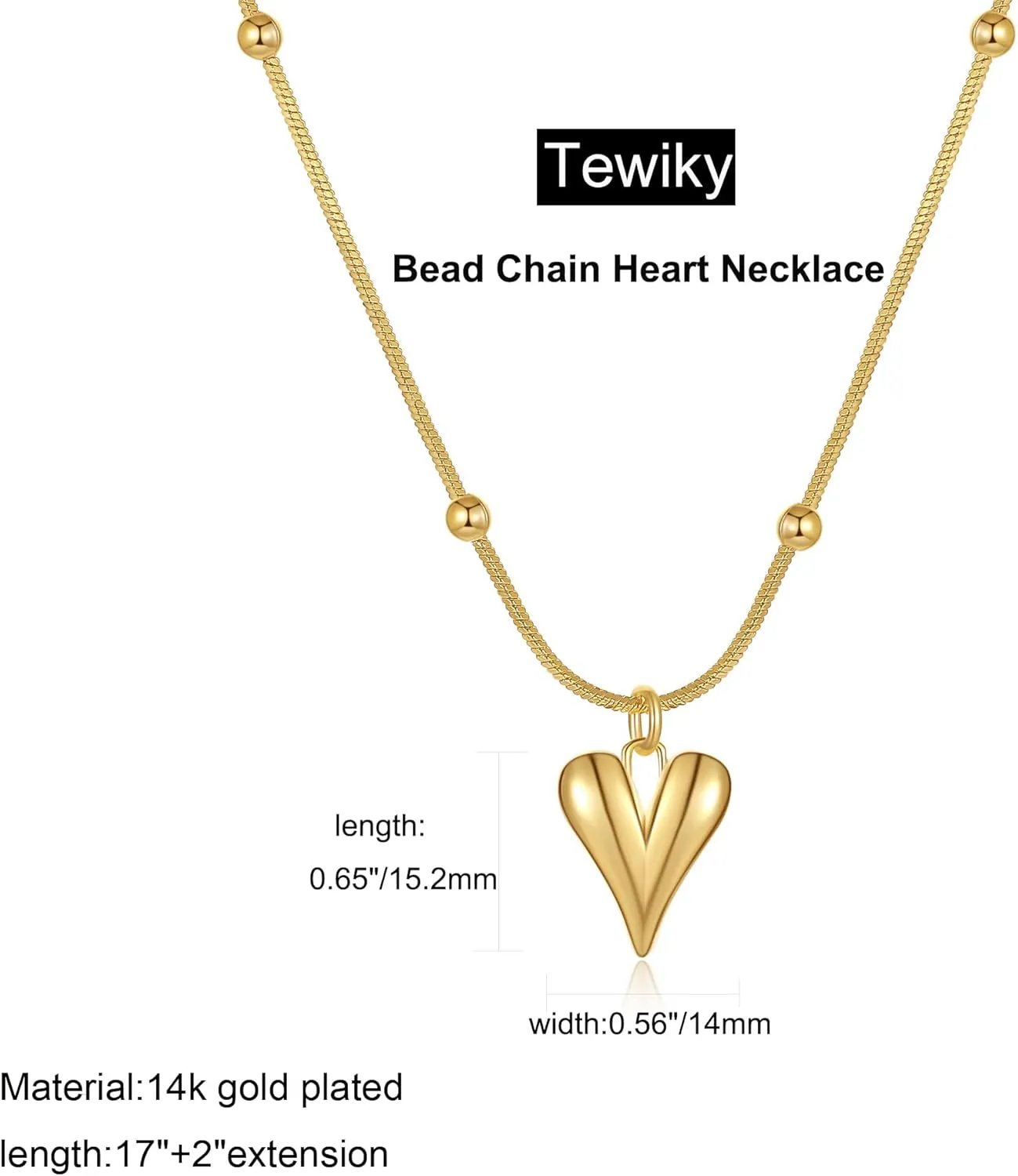 Tewiky Cute Heart Necklace Tiny 14k Gold Heart Pendant Choker Necklaces Small Gold Love Open Heart Chain Necklace for Women Dainty Gold Necklace Gifts for Her
