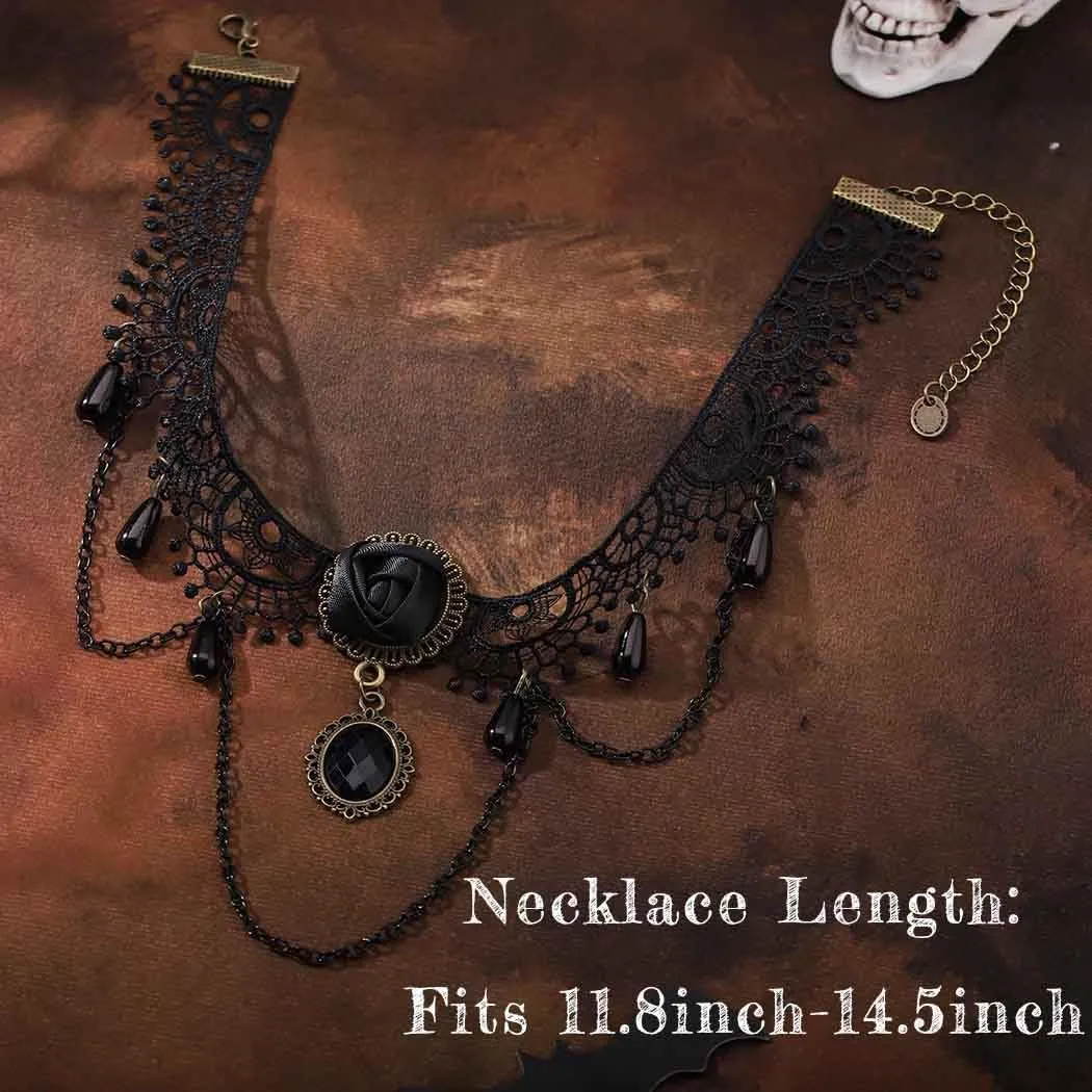 Tgirls Black Lace Choker Necklaces for Women Gothic Crystal Choker Retro Steampunk Lace Chokers Halloween Costumes Party Jewelry