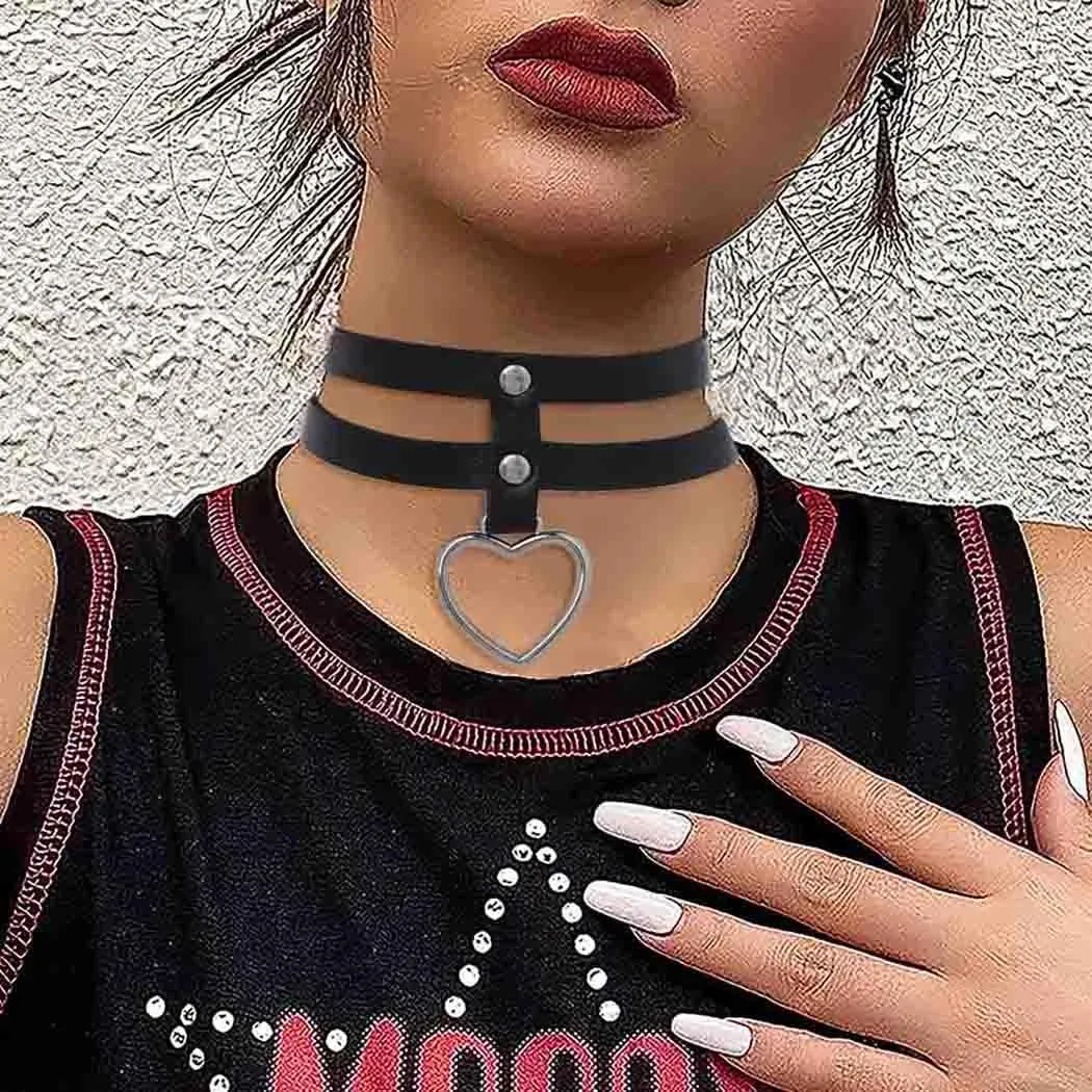 Tgirls Punk Choker Leather Heart Choker Necklace Black Gothic Soft PU Chokers Collar for Women