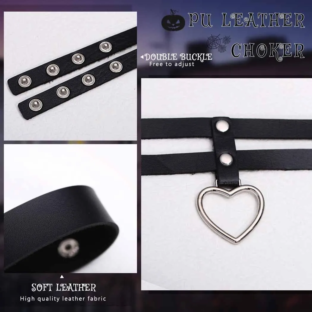 Tgirls Punk Choker Leather Heart Choker Necklace Black Gothic Soft PU Chokers Collar for Women