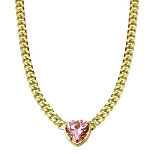 The Pink Heart Cuban Chain Necklace
