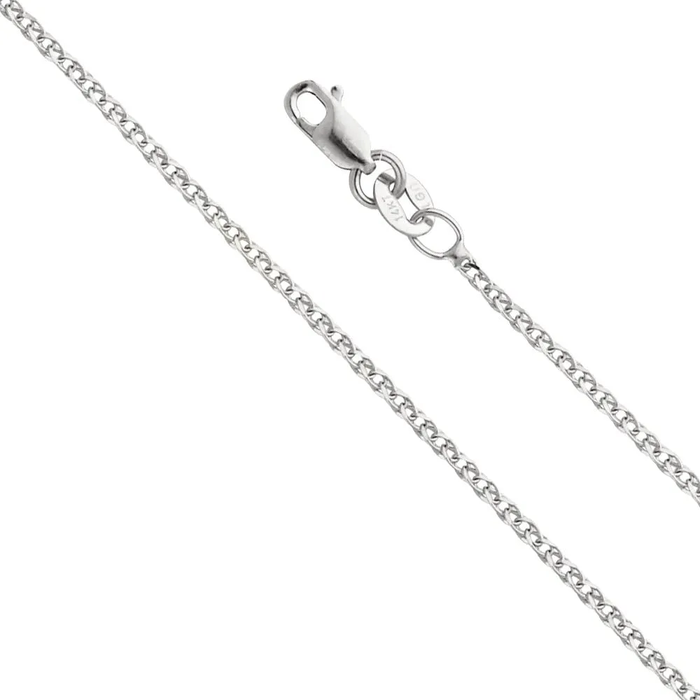 The World Jewelry Center 14k White Gold Crucifix Religious Cross Pendant with 1.3mm Flat Open Wheat Chain Necklace