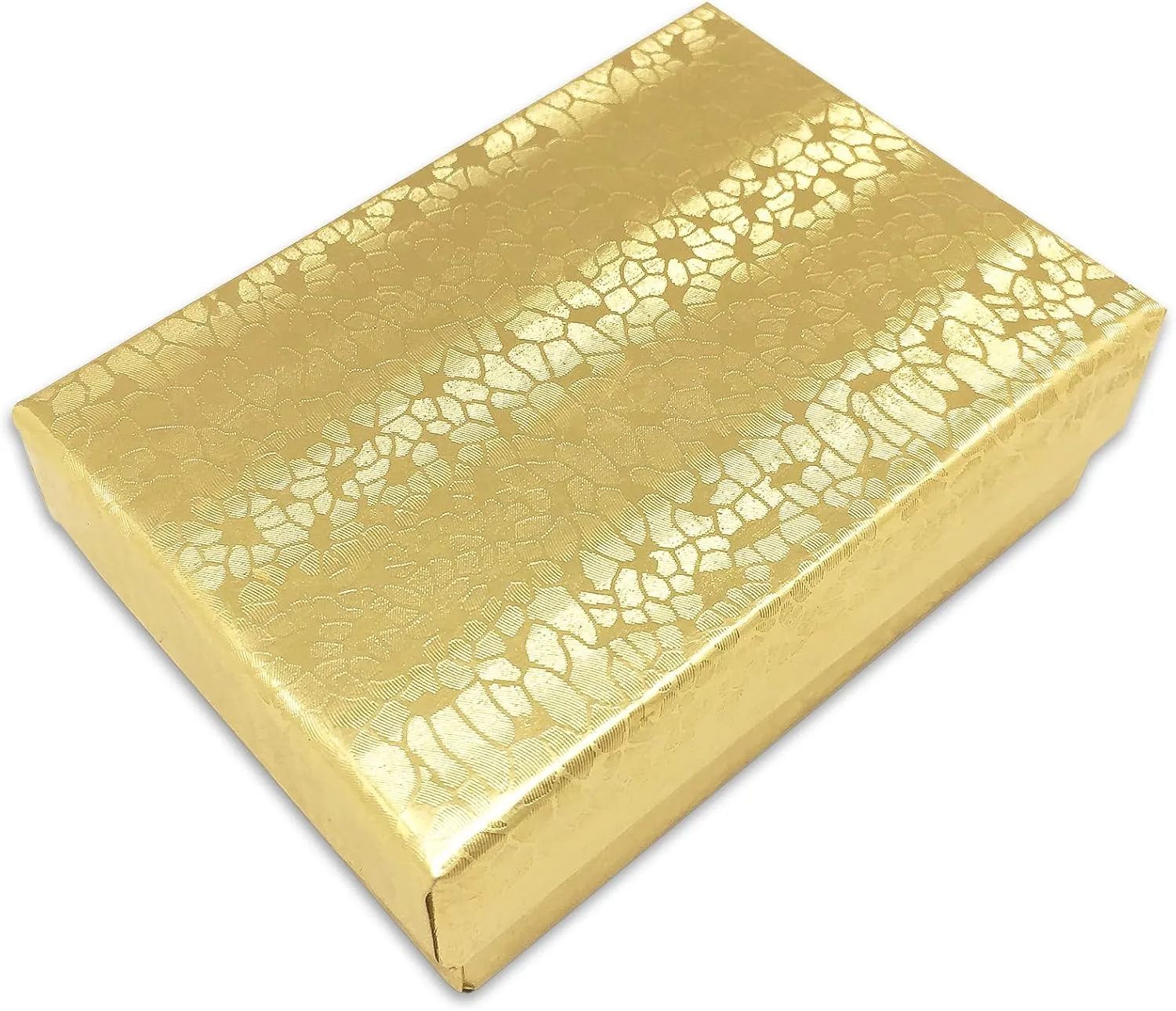 TheDisplayGuys - 100-Pack #32 Cotton Filled Cardboard Paper Jewelry Boxes Gift Case - Gold Foil (3.3" x 2.3" x 1.0") - for Shipping or Storage