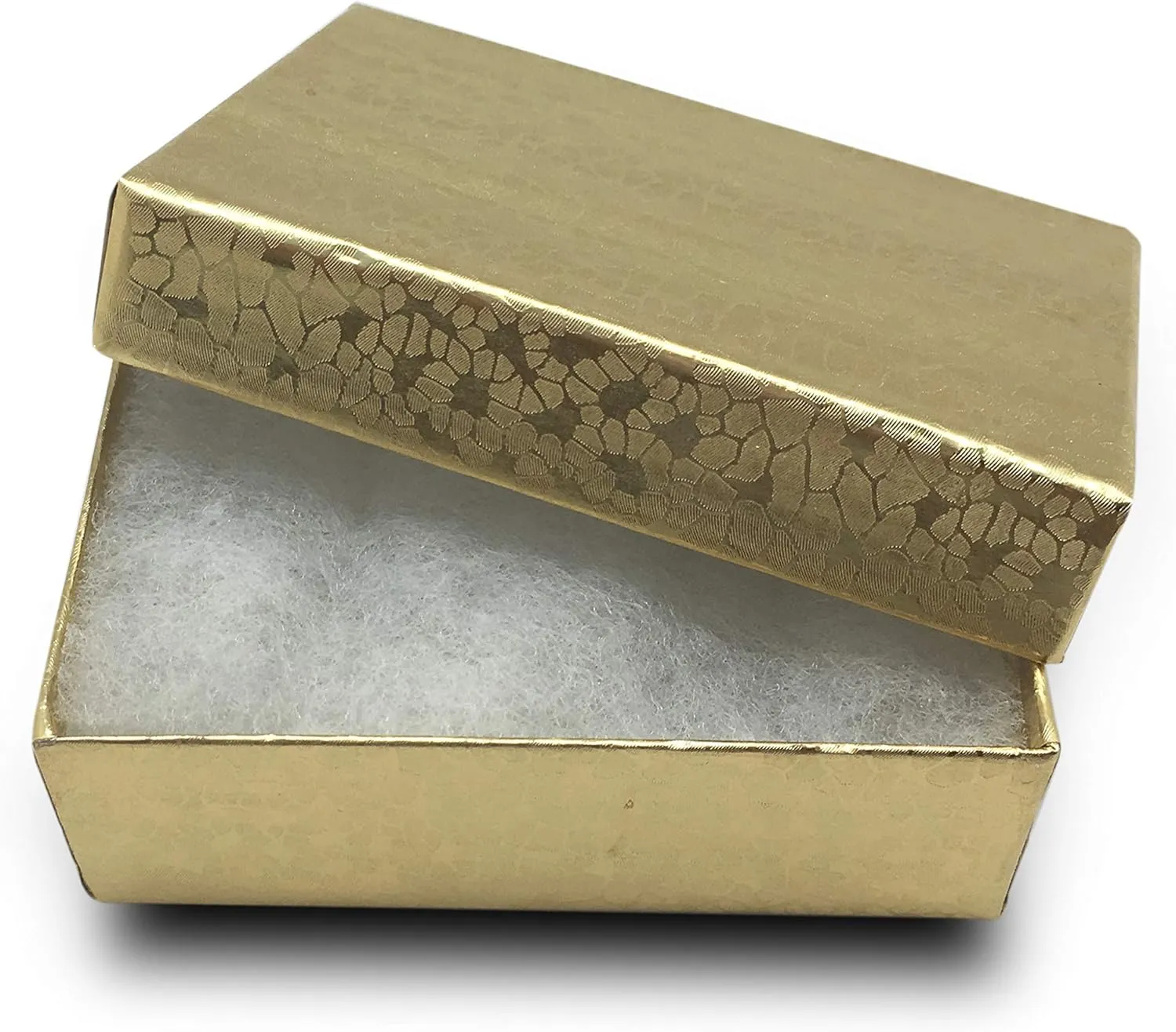 TheDisplayGuys - 100-Pack #32 Cotton Filled Cardboard Paper Jewelry Boxes Gift Case - Gold Foil (3.3" x 2.3" x 1.0") - for Shipping or Storage
