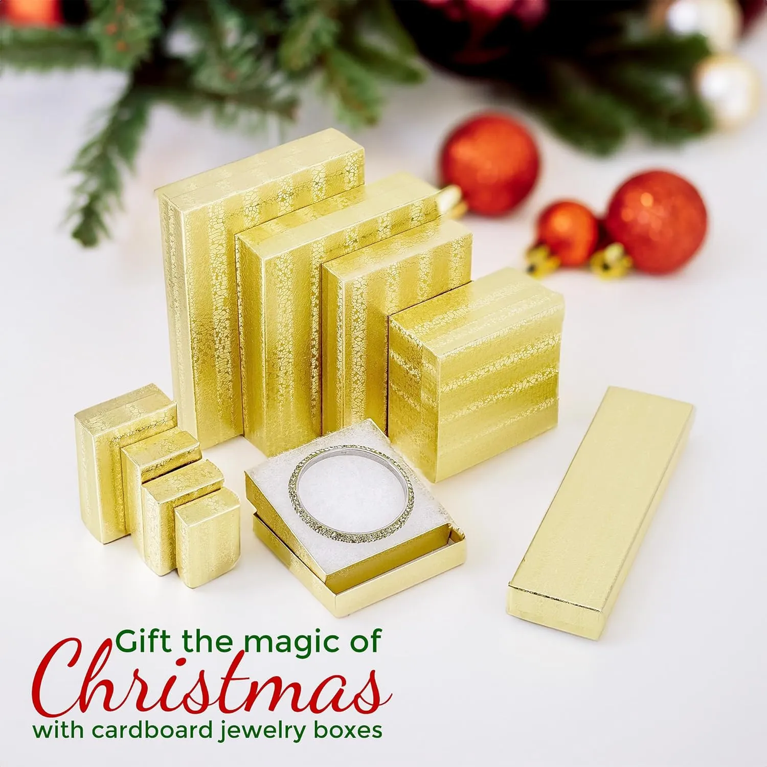 TheDisplayGuys - 100-Pack #32 Cotton Filled Cardboard Paper Jewelry Boxes Gift Case - Gold Foil (3.3" x 2.3" x 1.0") - for Shipping or Storage
