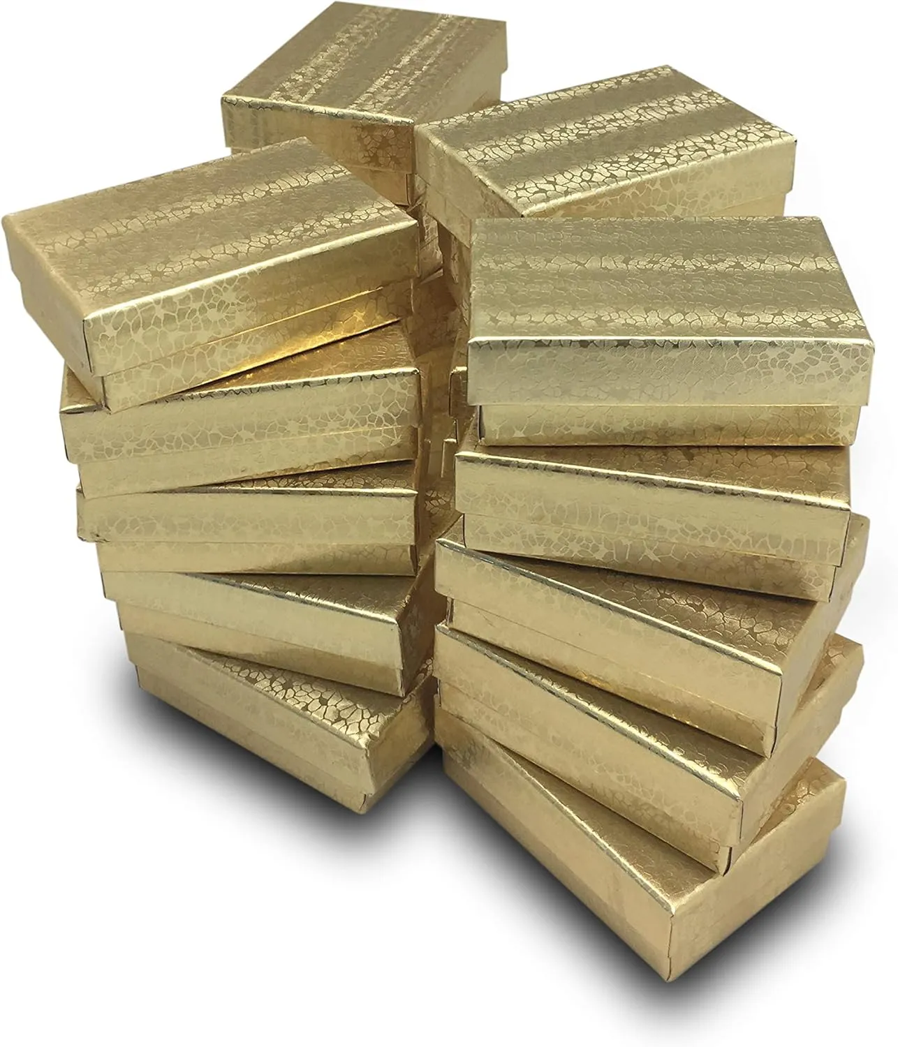 TheDisplayGuys - 100-Pack #32 Cotton Filled Cardboard Paper Jewelry Boxes Gift Case - Gold Foil (3.3" x 2.3" x 1.0") - for Shipping or Storage