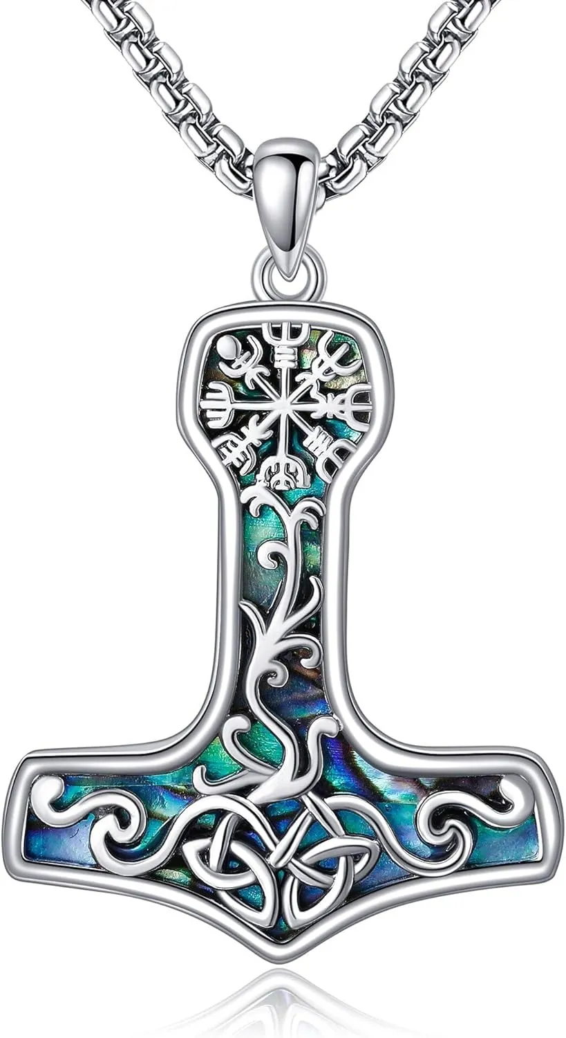 Thor Hammer Necklace Sterling Silver Mjolnir Celtic Pendant Nordic Viking Jewelry For Men Women