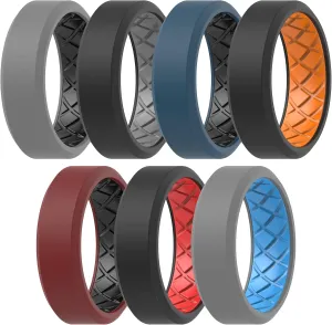 ThunderFit Men Silicone Wedding Rings, Breathable Pattern Engagement Bands 8mm Wide 2.2mm Thick - 1/4/7 Variety Multipack