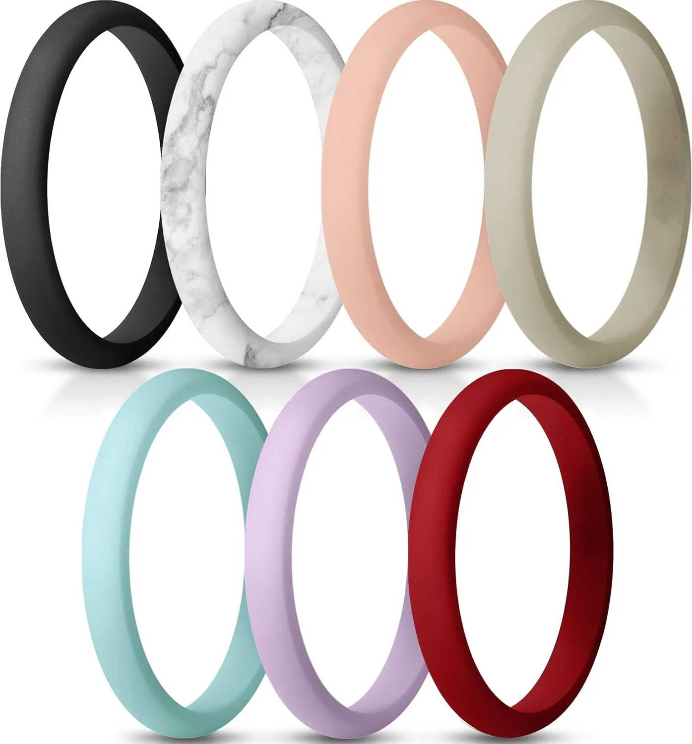 ThunderFit Silicone Ring, 2.5mm Width - 1.8mm Thick, Band, Classic, Adjustable Size 4.5-5, Almond Tan, White Marble, Cream Beige, Royal Black, Fresh Mint, Orchid Purple, Coral Red