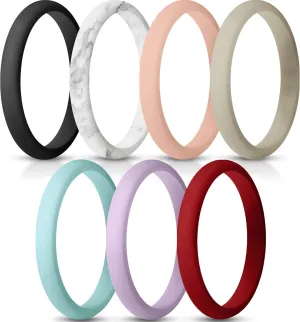 ThunderFit Silicone Ring, 2.5mm Width - 1.8mm Thick, Band, Classic, Adjustable Size 4.5-5, Almond Tan, White Marble, Cream Beige, Royal Black, Fresh Mint, Orchid Purple, Coral Red