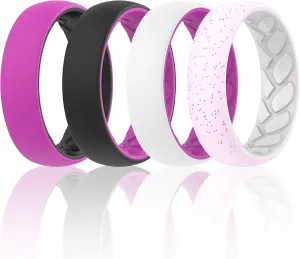 ThunderFit Silicone Wedding Bands for Women, 2 Layers 5.5mm Wide 2mm Thick - 1/4/7 Variety Multipack