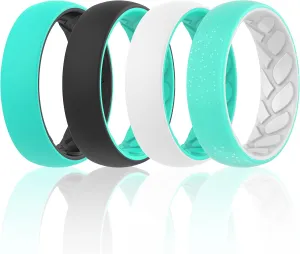 ThunderFit Silicone Wedding Bands for Women, 2 Layers 5.5mm Wide 2mm Thick - 1/4/7 Variety Multipack