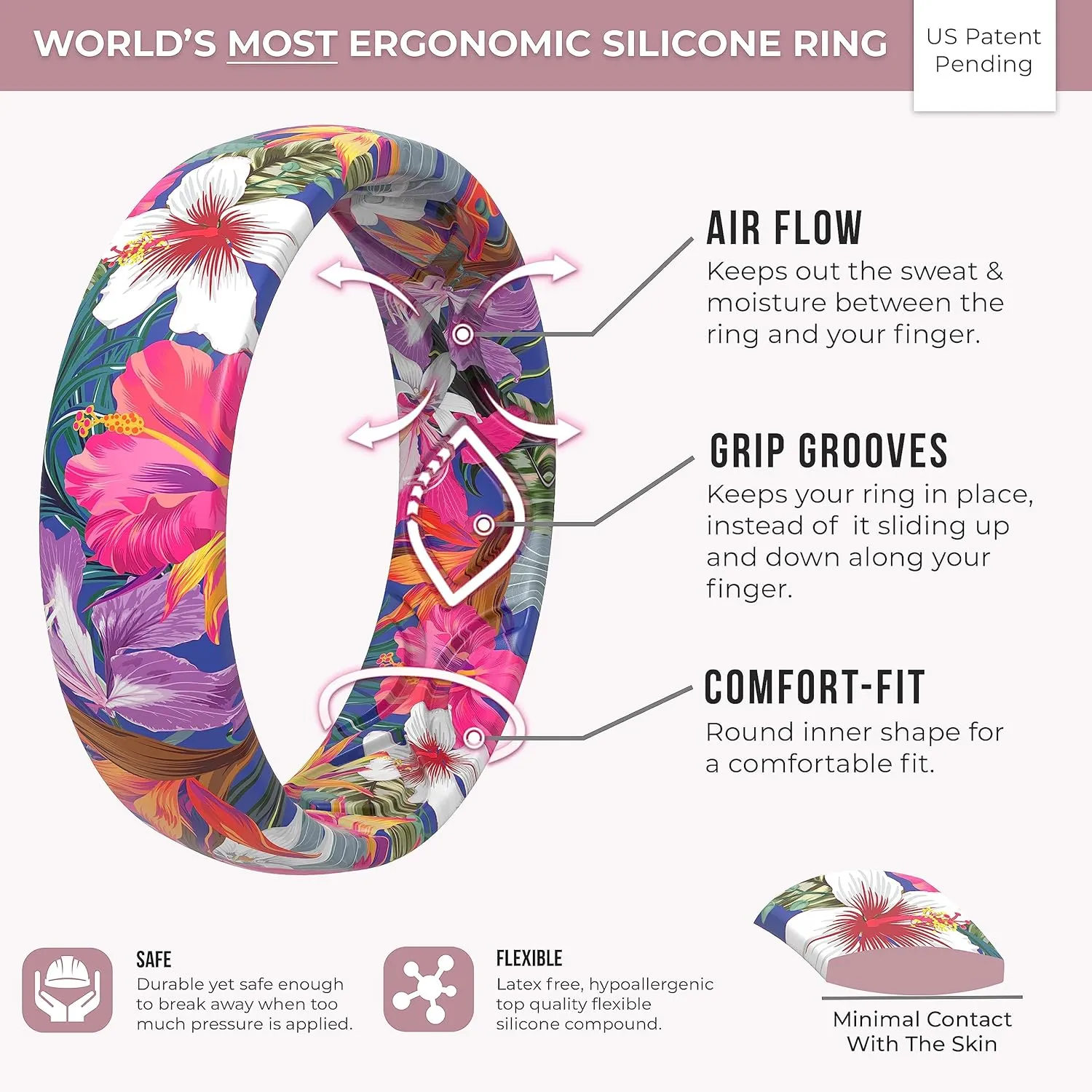 ThunderFit Silicone Wedding Bands for Women, Breathable Printed Design Rubber Engagement Rings 5.5mm Wide 1.8mm Thick - 1 Pack