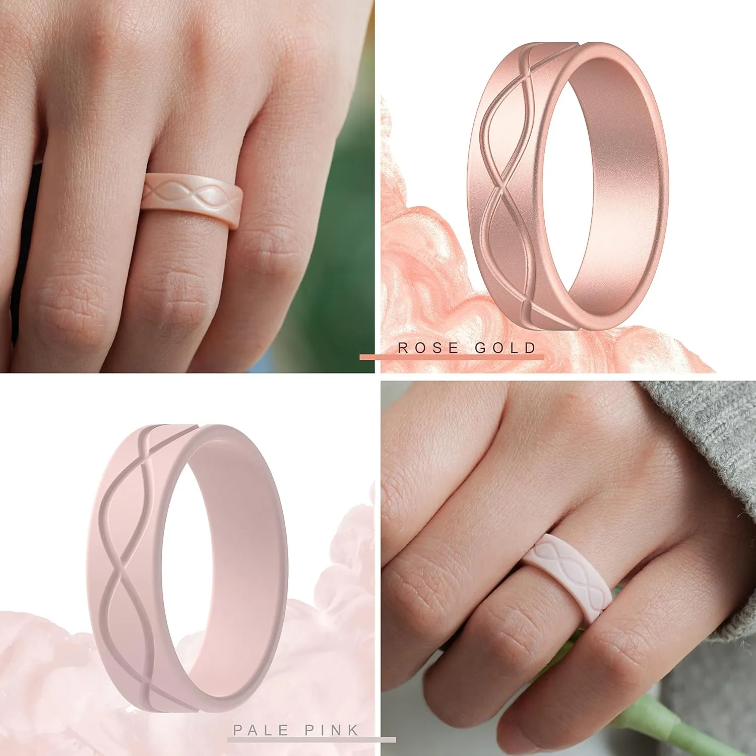 ThunderFit Silicone Wedding Bands for Women, Infinity Design 6mm Wide 1.8mm Thick - 1/4/7 Variety Multipack