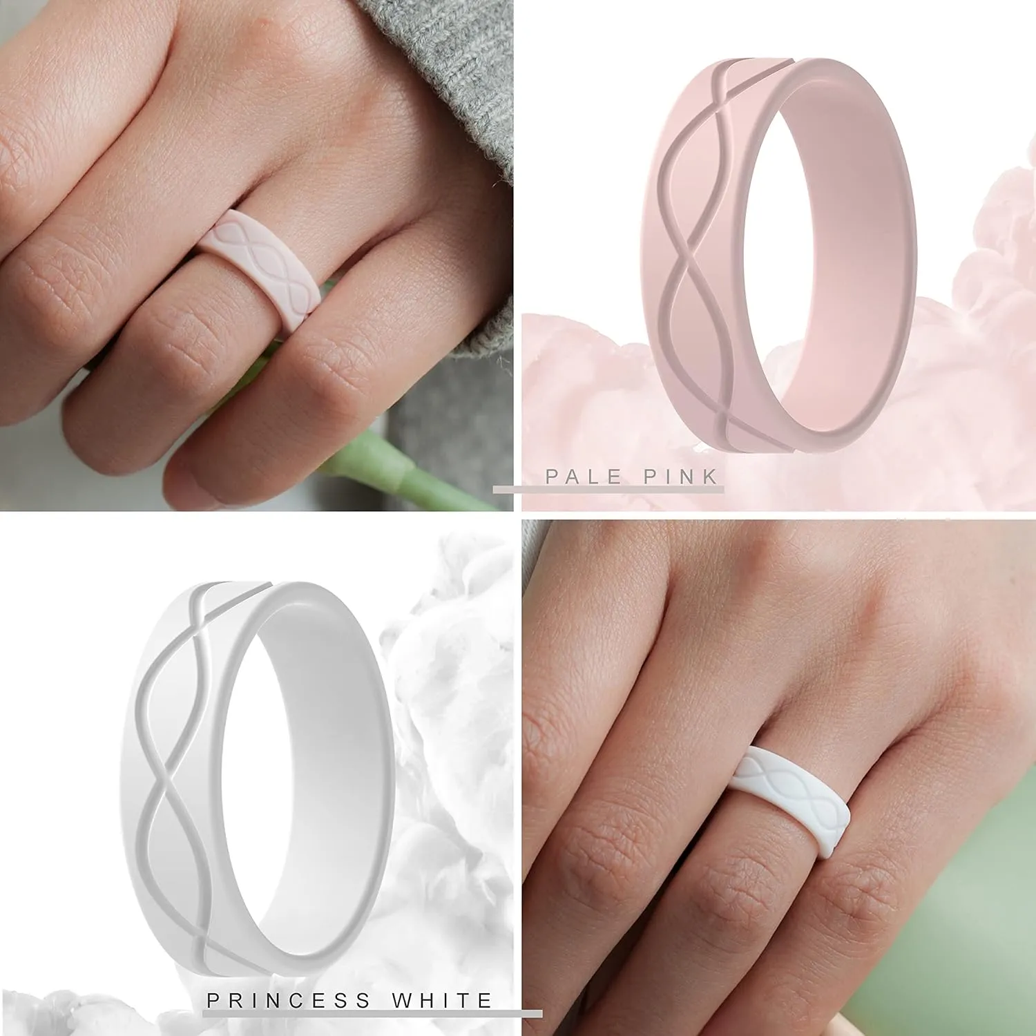 ThunderFit Silicone Wedding Bands for Women, Infinity Design 6mm Wide 1.8mm Thick - 1/4/7 Variety Multipack
