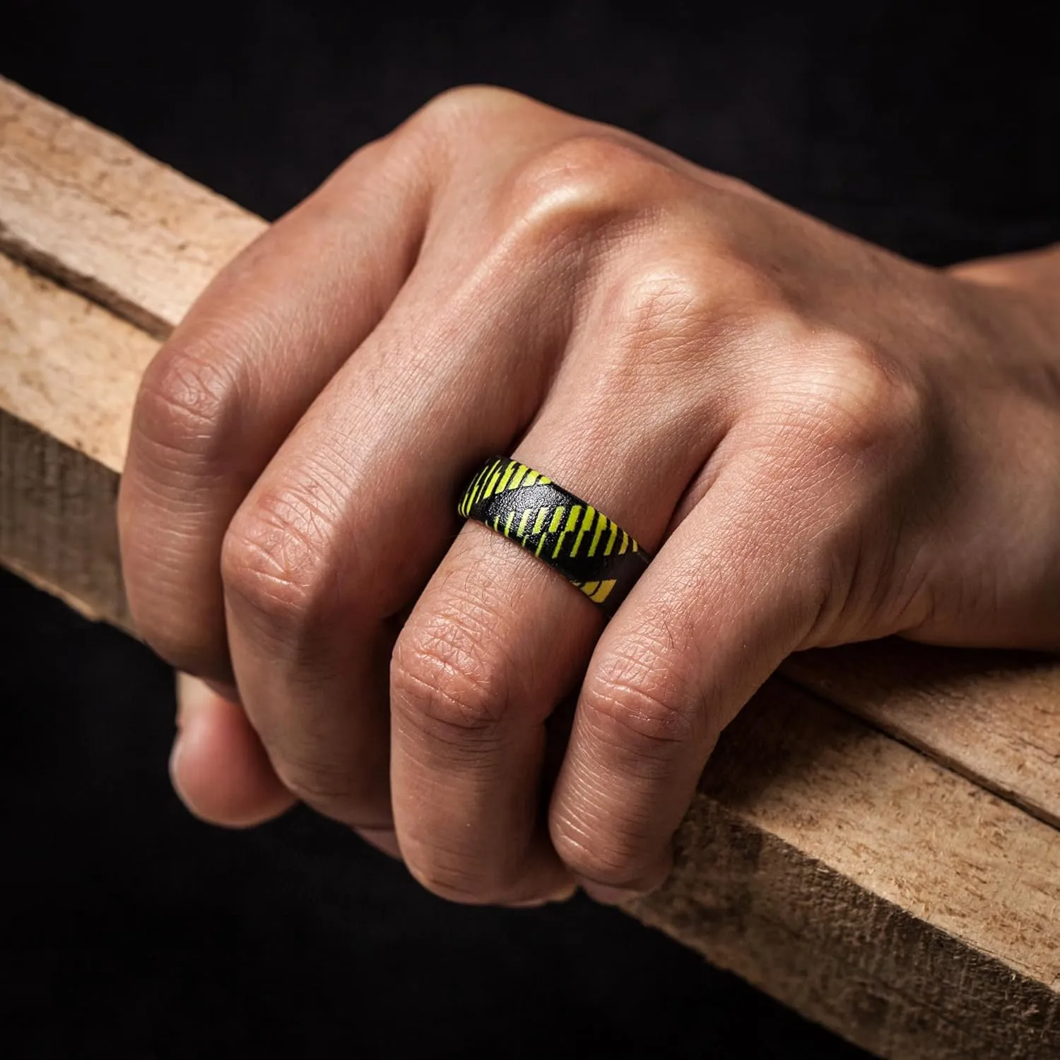 ThunderFit Silicone Wedding Rings for Men, Breathable Printed Design Rubber Engagement Bands 8mm Wide 2mm Thick