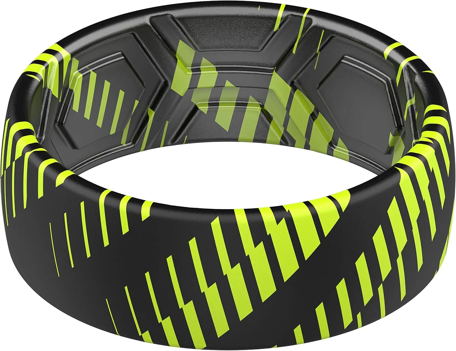 ThunderFit Silicone Wedding Rings for Men, Breathable Printed Design Rubber Engagement Bands 8mm Wide 2mm Thick