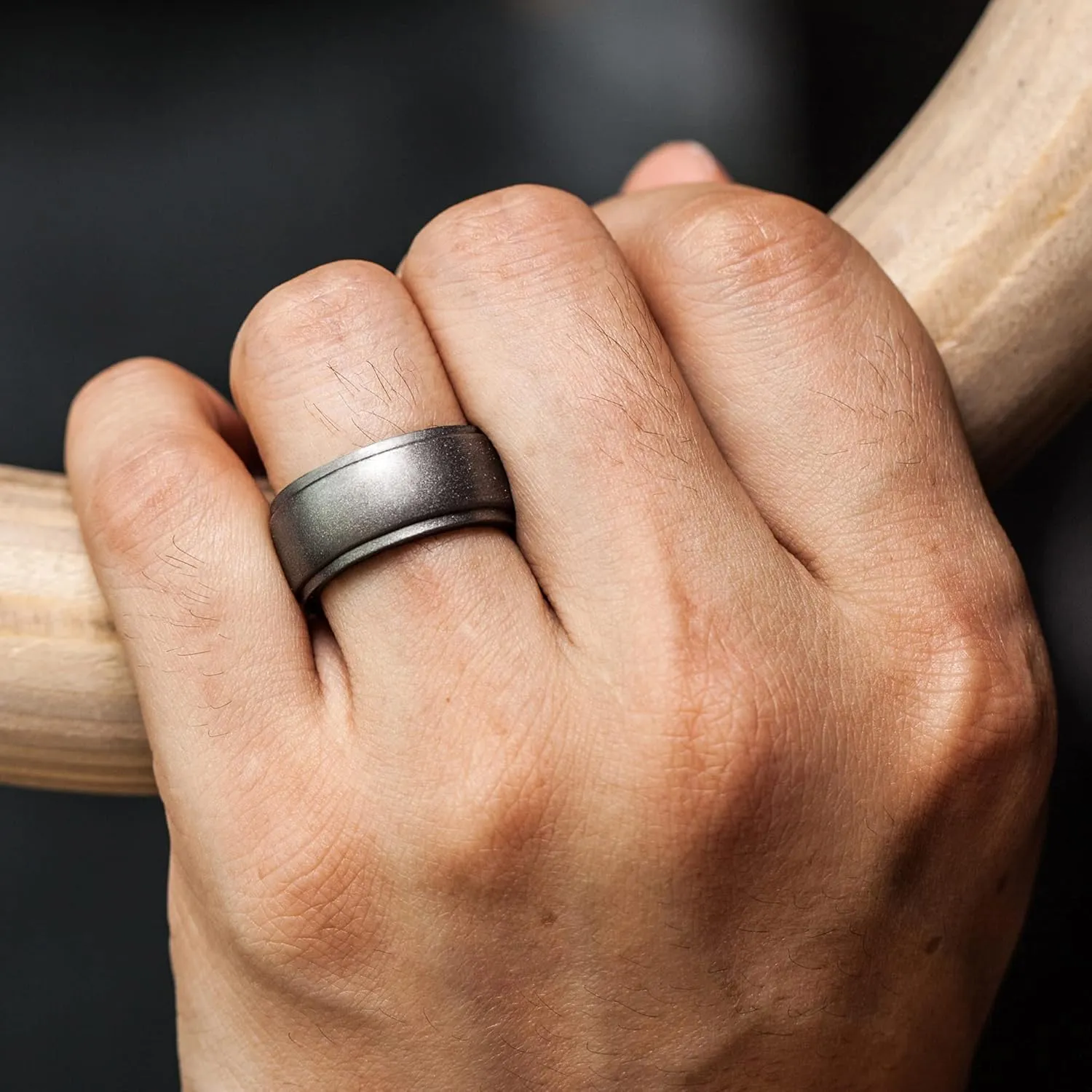 ThunderFit Silicone Wedding Rings for Men, Middle Engraved Line and Breathable Step Edge 8 Mixed Rubber Engagement Bands
