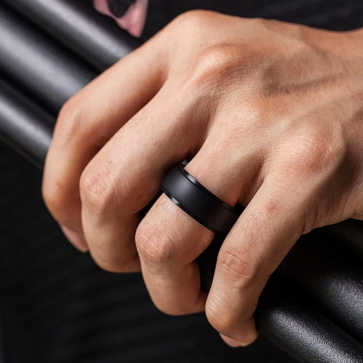 ThunderFit Silicone Wedding Rings for Men, Middle Engraved Line and Breathable Step Edge 8 Mixed Rubber Engagement Bands