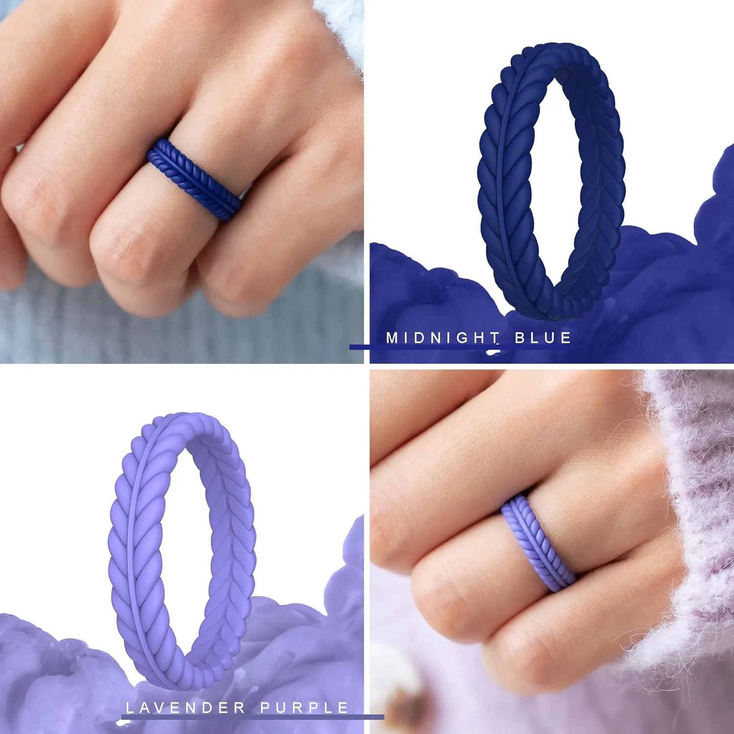 ThunderFit Silicone Wedding Rings for Women, Braided Pattern Engagement Bands 4.6mm Wide 2.2mm Thick - 1/8/9 Variety Multipack