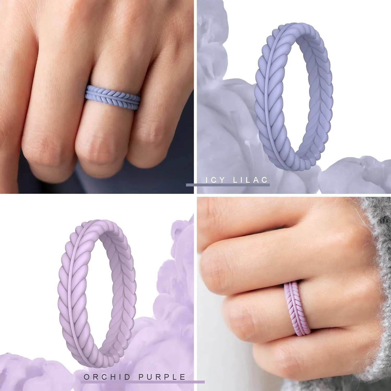 ThunderFit Silicone Wedding Rings for Women, Braided Pattern Engagement Bands 4.6mm Wide 2.2mm Thick - 1/8/9 Variety Multipack